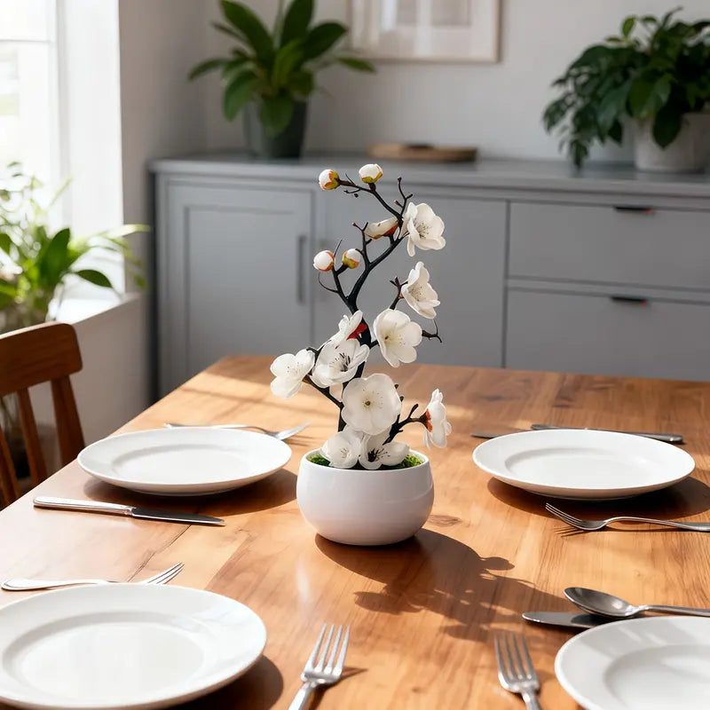 These lifelike Chinese plum blossom bonsai are exquisitely crafted and suitable for both indoor and outdoor use.