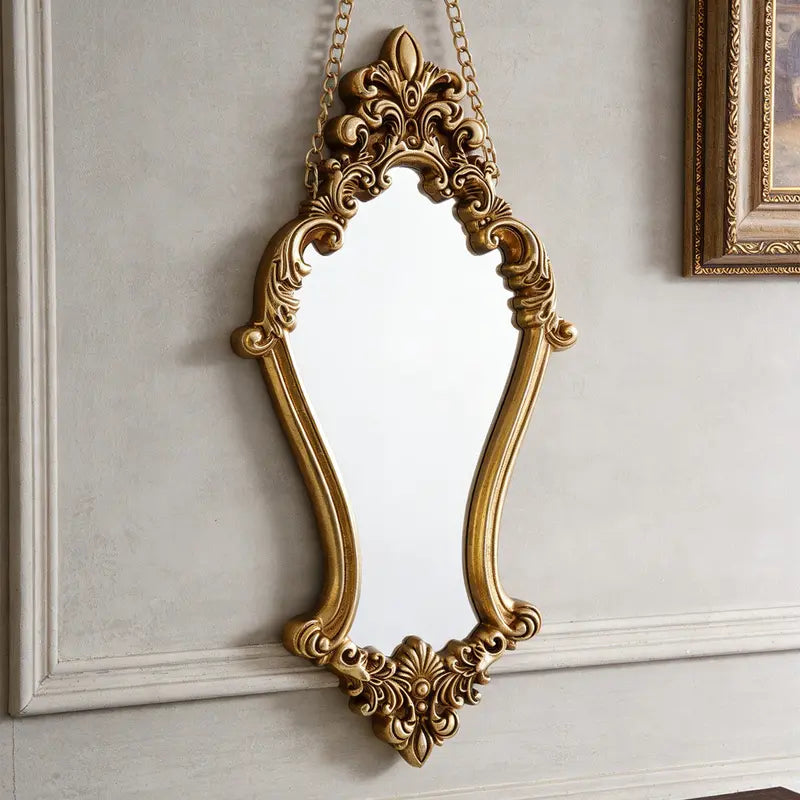Retro Resin Wall Mirror, Wall-Mounted Mirror, Decorative Hanging Vanity Mirror, Bathroom Vanity Decor