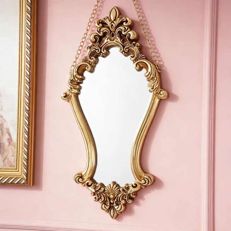 Retro Resin Wall Mirror, Wall-Mounted Mirror, Decorative Hanging Vanity Mirror, Bathroom Vanity Decor