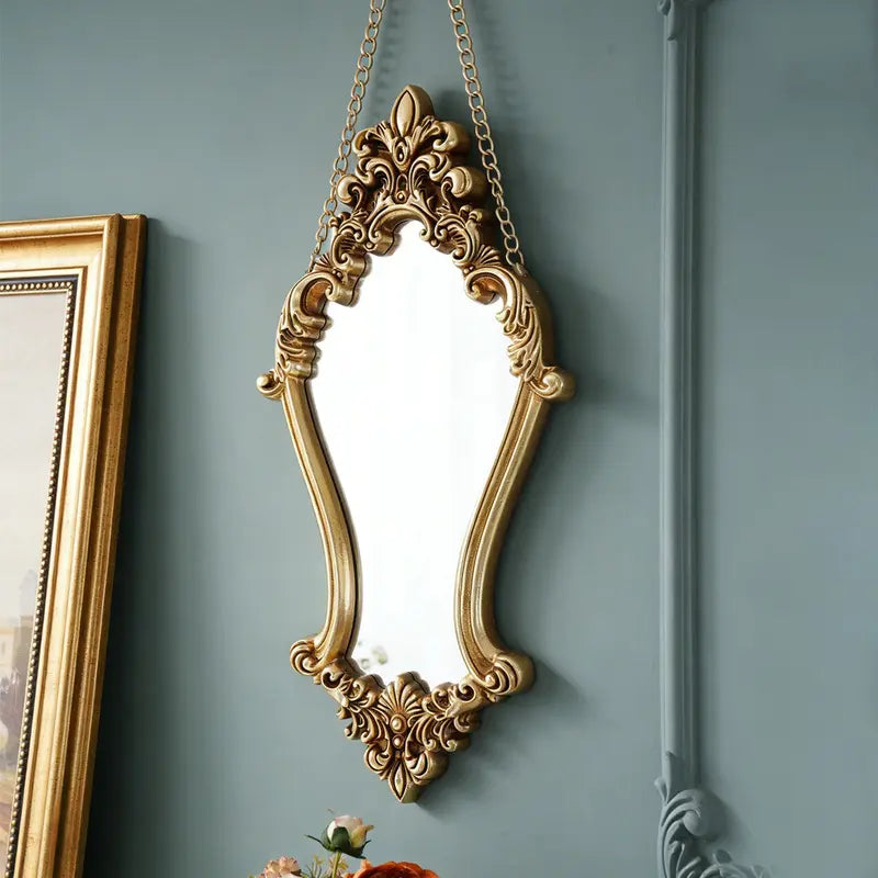 Retro Resin Wall Mirror, Wall-Mounted Mirror, Decorative Hanging Vanity Mirror, Bathroom Vanity Decor