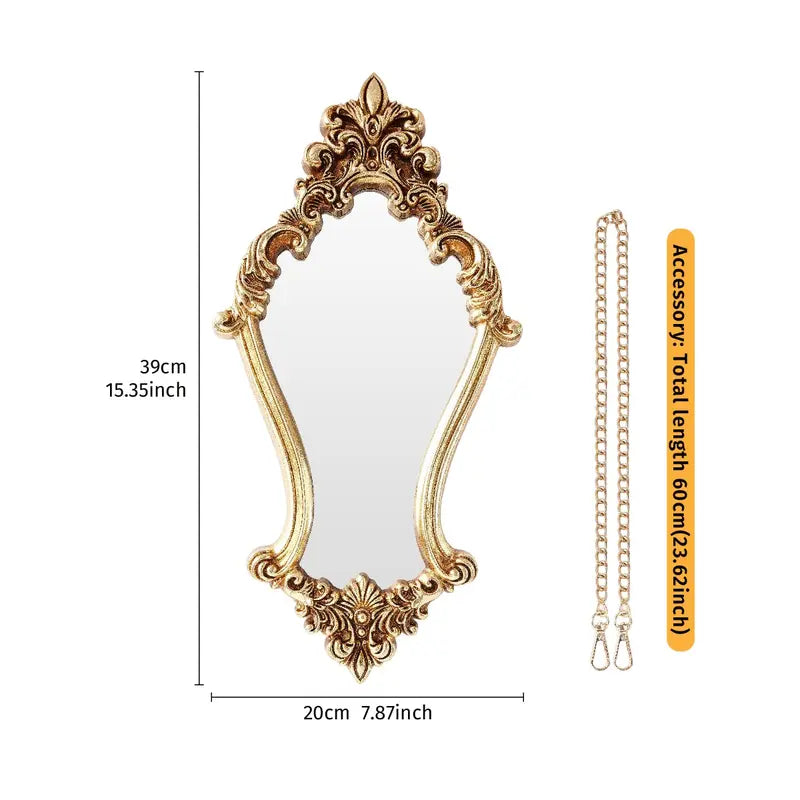 Retro Resin Wall Mirror, Wall-Mounted Mirror, Decorative Hanging Vanity Mirror, Bathroom Vanity Decor